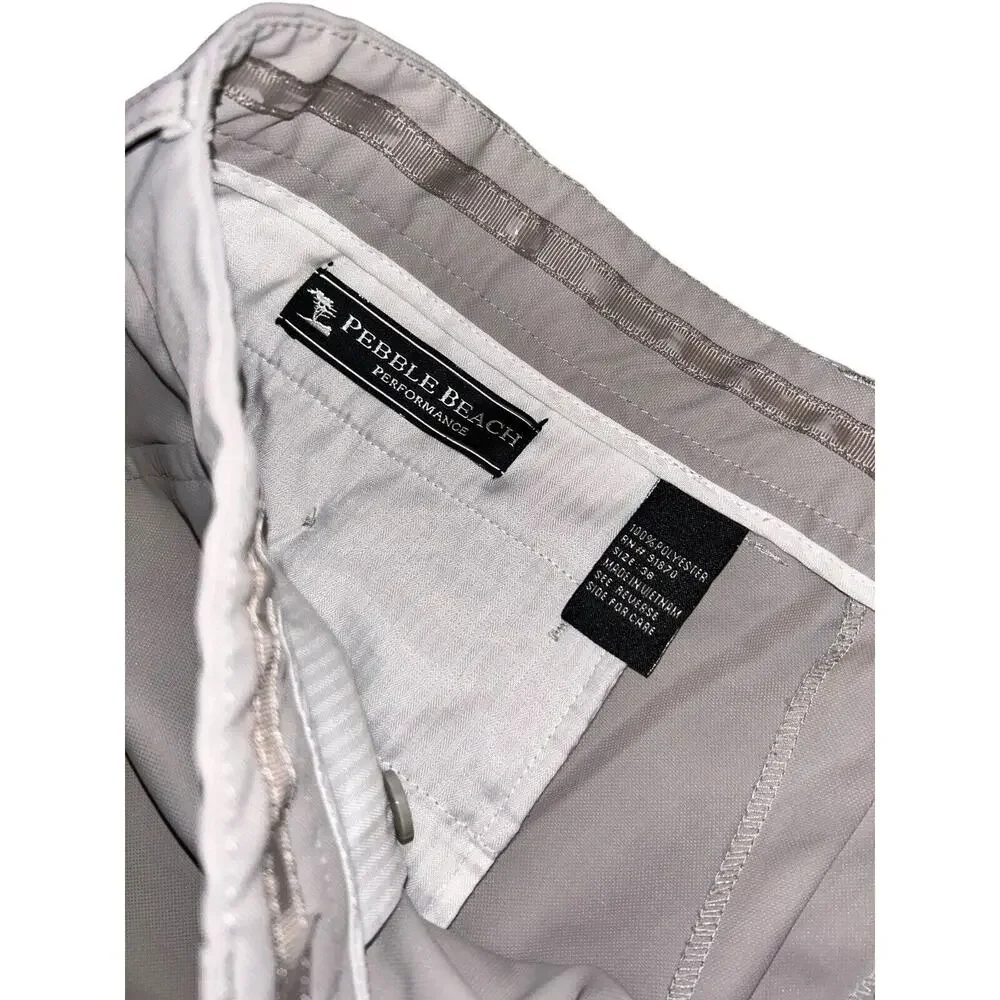 Pebble Beach Shorts Mens 38 Performance Light Gray Golf Flat Front Tech‎ Pocket